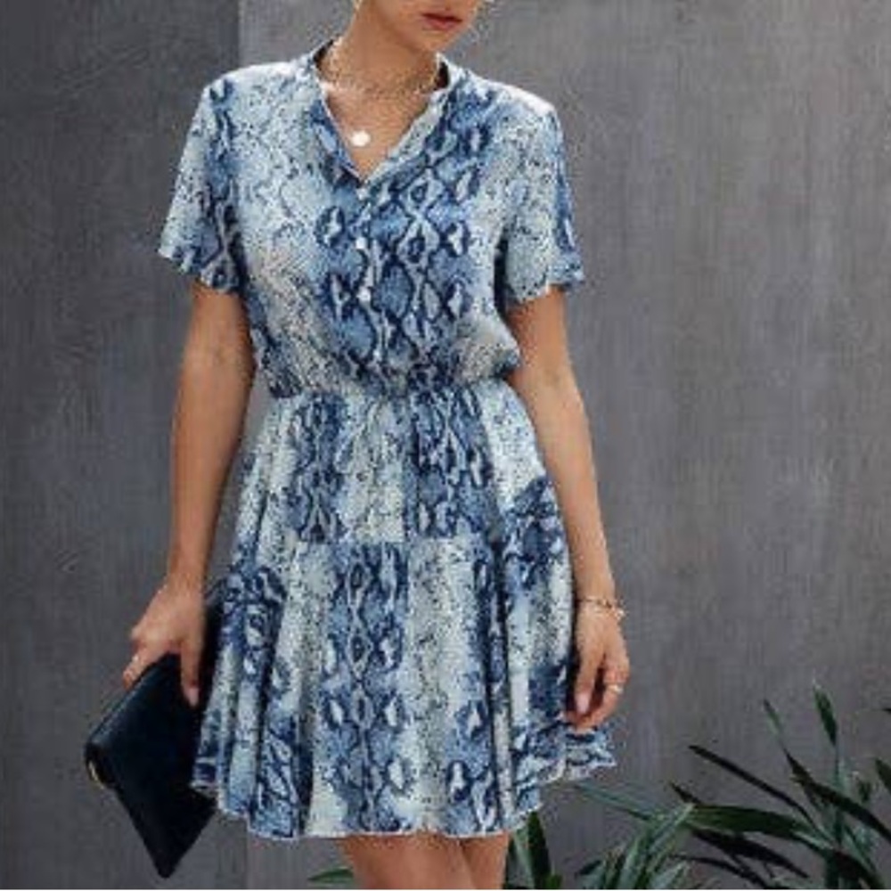 1100.Blue Snake Print Dress